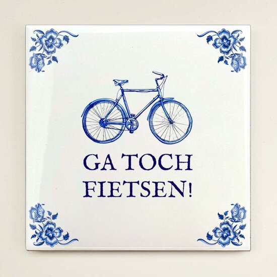 Delfts Blauw tegeltje - Fiets