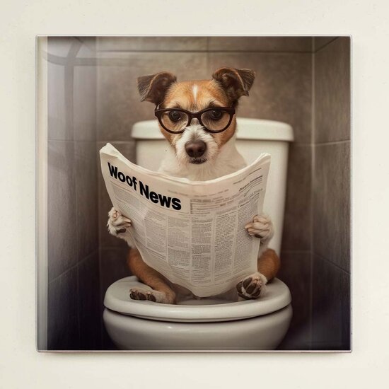 Grappig tegeltje - Hond op WC