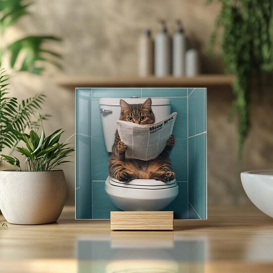 Grappig tegeltje - Kat op WC