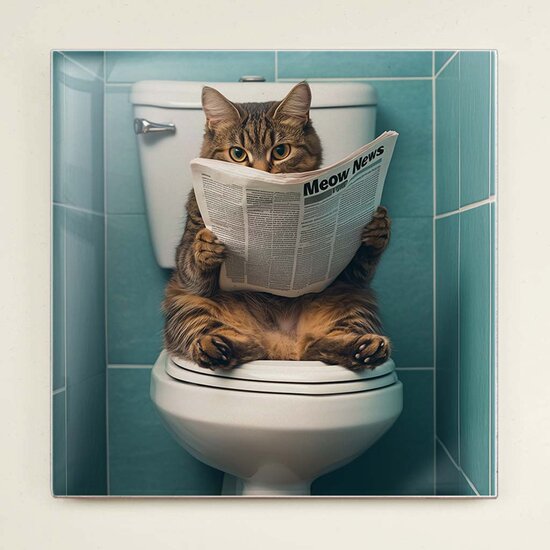 Grappig tegeltje - Kat op WC