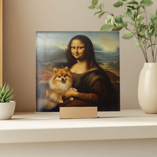 Tegeltje - Mona Lisa met hondje