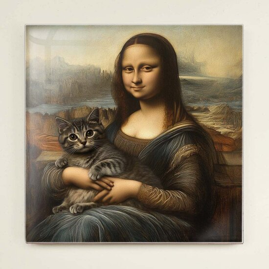 Tegeltje - Mona Lisa met kat