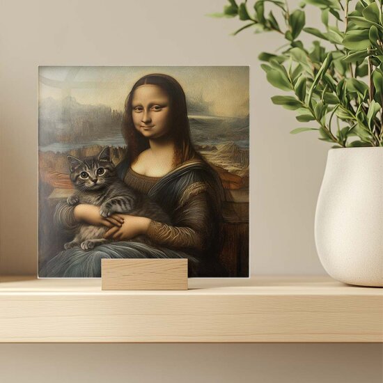 Tegeltje - Mona Lisa met kat